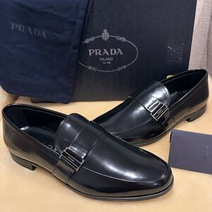 Prada Spazzolato Leather Mens Bit Loafer Shoes size 5,5 EU 38,5-39 black
